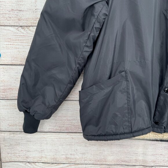 Vintage 80's Windjammer Sherpa‎ Lined Nylon Snap Down jacket Men's XL Black - Picture 5 of 14
